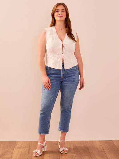Alicia Embroidered Tie Front Woven Vest - TULLABEE