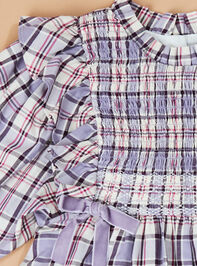 Violet Plaid Toddler Dress Detail 2 - TULLABEE
