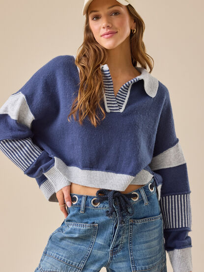 Beth Crop Mixed Media Pullover - TULLABEE