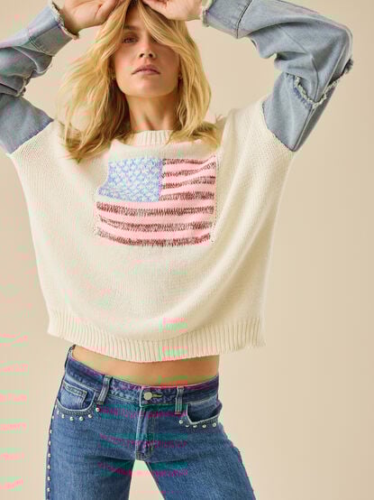 USA Denim Sleeve Sweater - TULLABEE