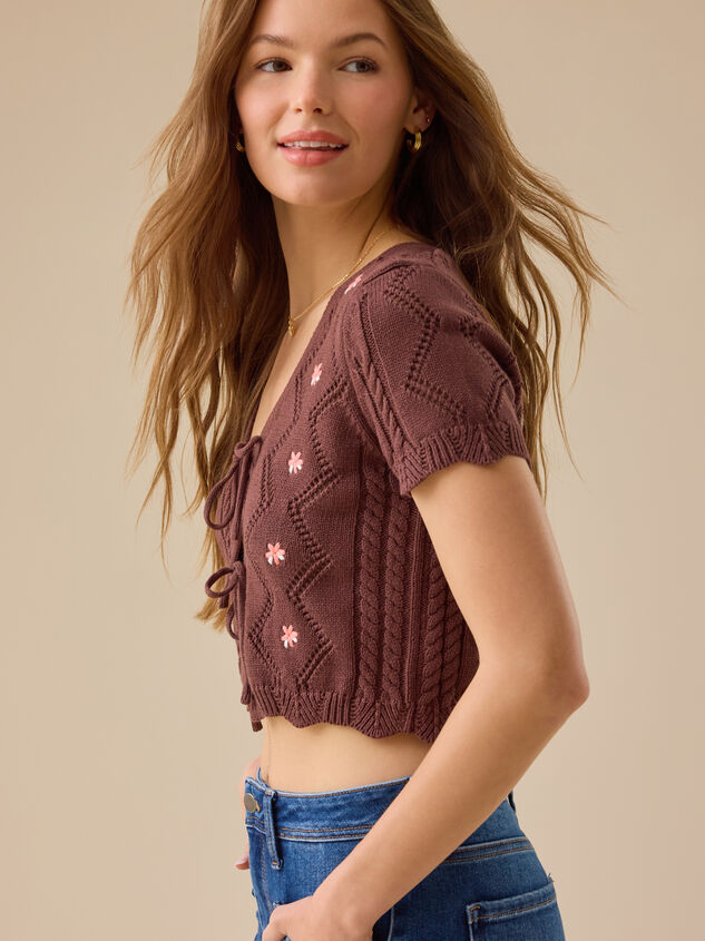 Bella Embroidered Tie Front Top Detail 4 - TULLABEE