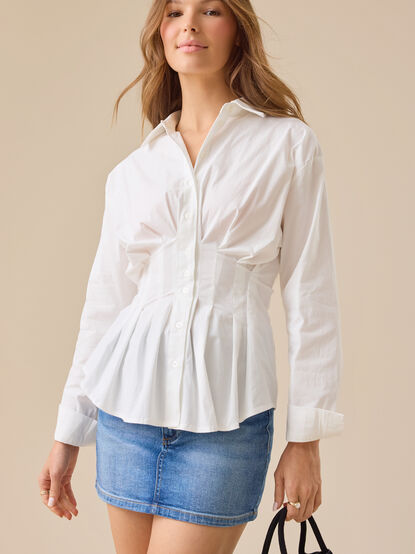 Julianne Pleated Button-Up Top - TULLABEE