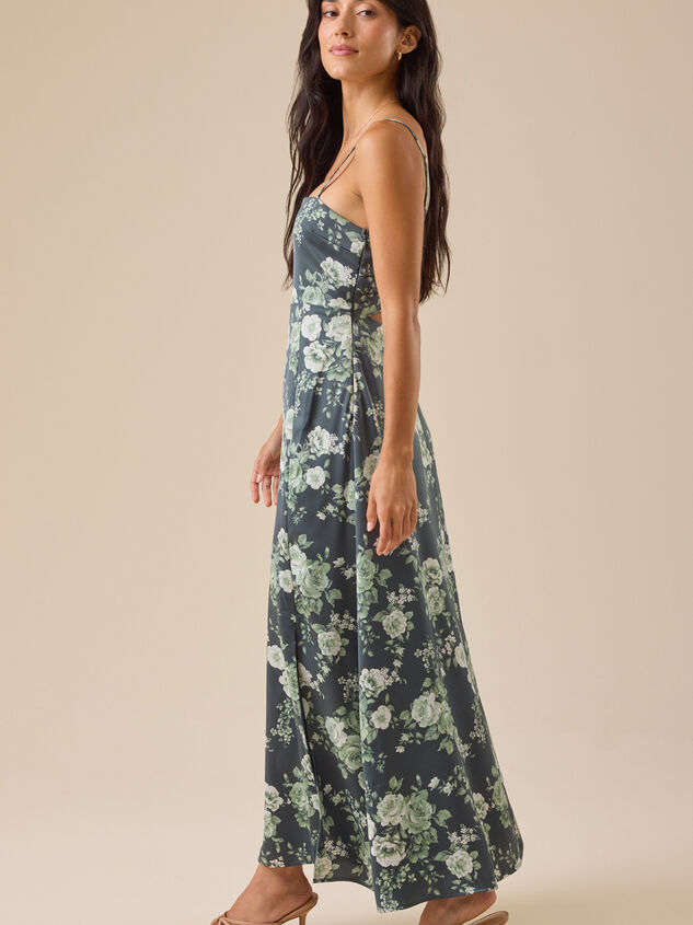 Reagan Floral Satin Midi Dress Detail 4 - TULLABEE