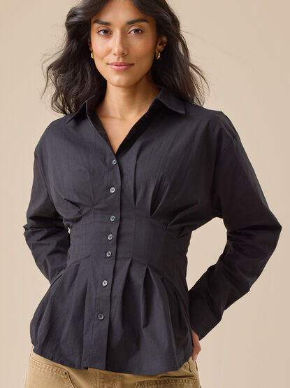 Julianne Pleated Button-Up Top - TULLABEE