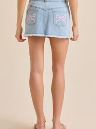Britt Bow Denim Skirt Detail 5 - TULLABEE