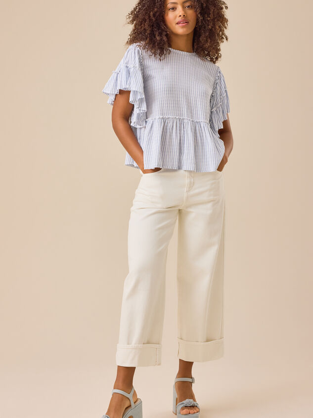 Delilah Striped Flutter Sleeve Top Detail 4 - TULLABEE
