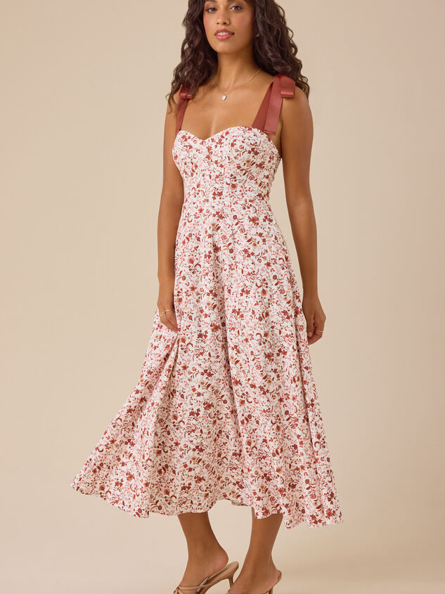 Carmen Floral Bow Tie Midi Dress Detail 3 - TULLABEE