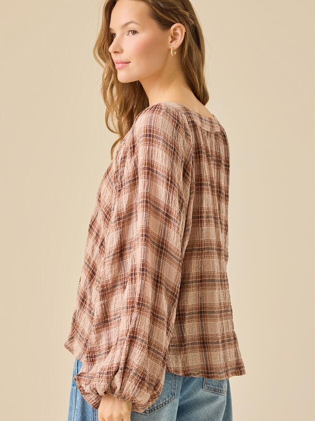 Sallie Plaid Lace Up Blouse Detail 4 - TULLABEE