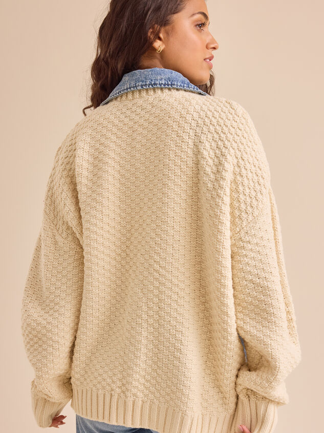 Hadley Cable Denim Mixed Cardigan Detail 5 - TULLABEE