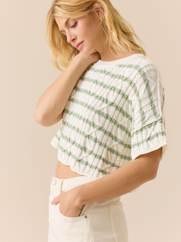Macy Cable Crop Striped Sweater Detail 4 - TULLABEE