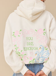 You Are Enough Cross Stitch Hoodie Detail 2 - TULLABEE