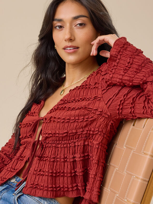 Livvy Ruffle Tie Front Top Detail 4 - TULLABEE
