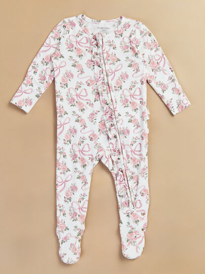 Amelia Floral Bow Ruffle Footie - TULLABEE