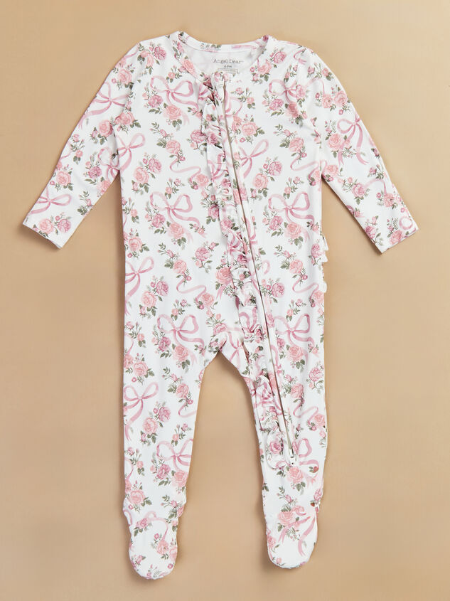 Amelia Floral Bow Ruffle Footie Detail 2 - TULLABEE