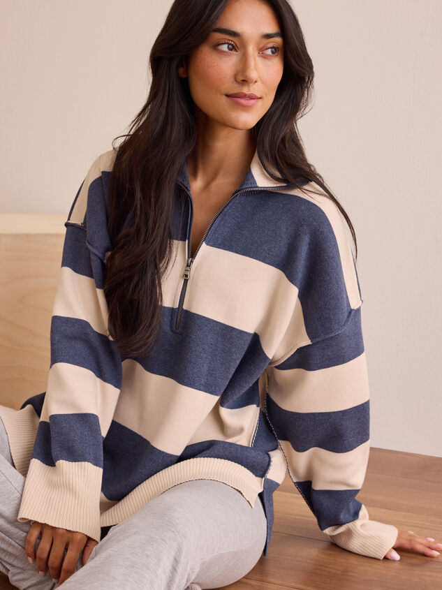 Varsity Charm Striped Quarter Zip - TULLABEE