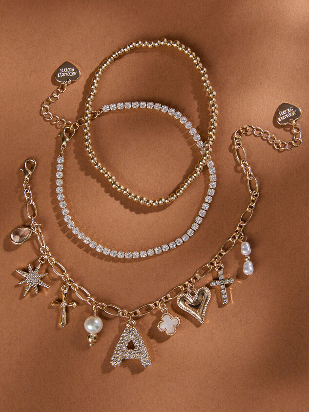Bubble Monogram Charm Bracelet Set - A Detail 2 - TULLABEE