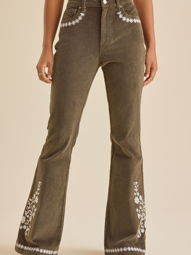 Willow Corduroy Embroidered Flare Detail 2 - TULLABEE