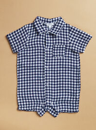 Preston Gingham Button Down Romper - TULLABEE