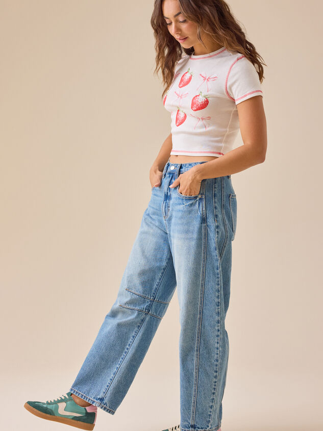 Bow and Strawberry Grid Graphic Tee Detail 5 - TULLABEE