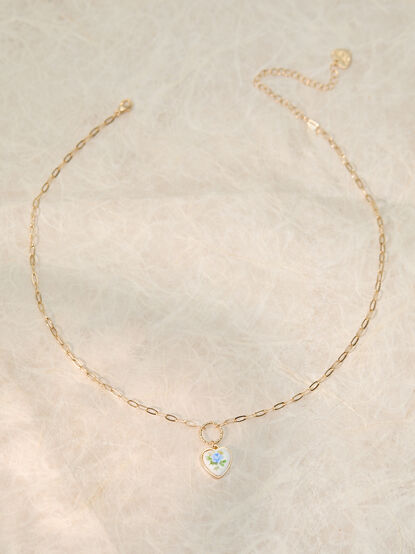 Flower Heart Charm Necklace - TULLABEE