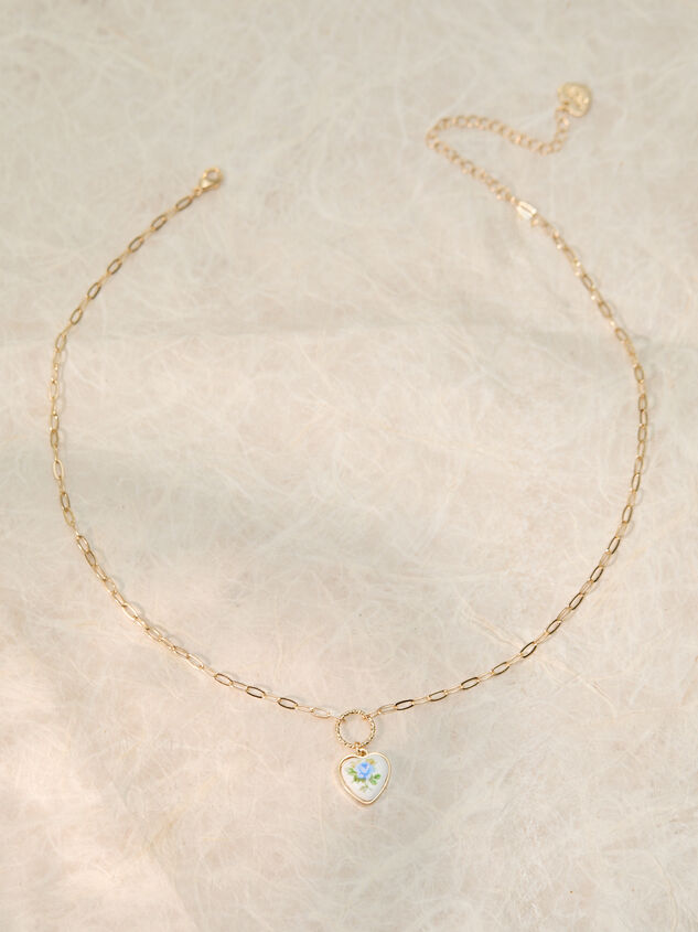 Flower Heart Charm Necklace Detail 2 - TULLABEE