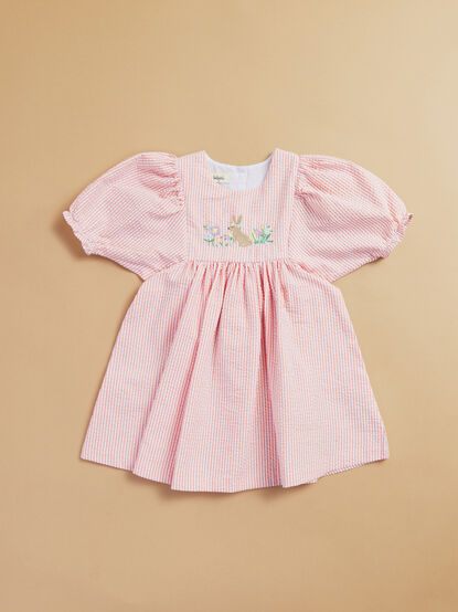 Kenzie Toddler Puff Sleeve Stripe Bunny Dress - TULLABEE