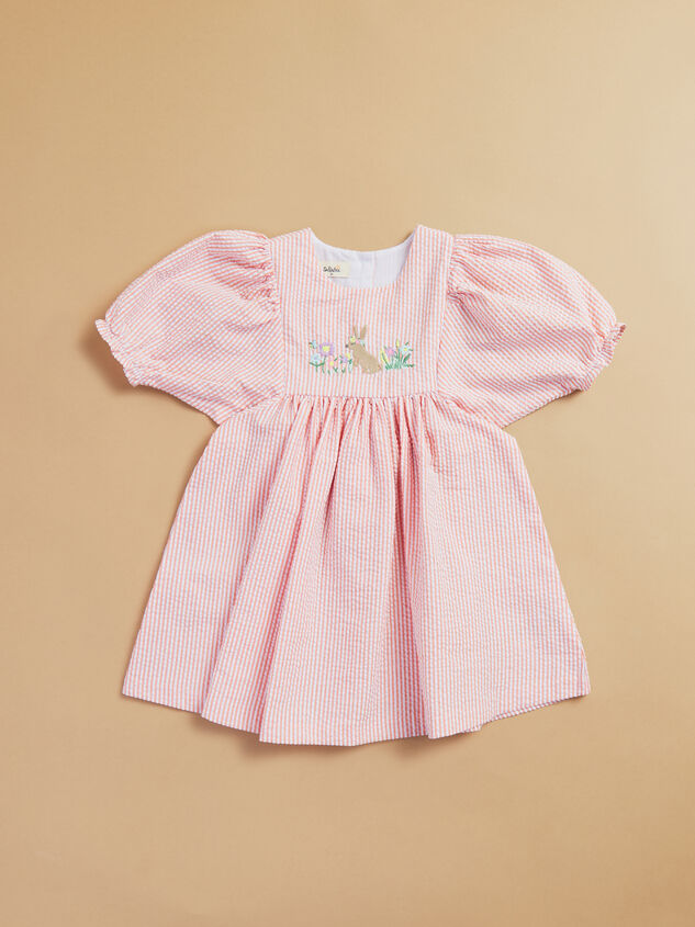 Kenzie Toddler Puff Sleeve Stripe Bunny Dress Detail 2 - TULLABEE