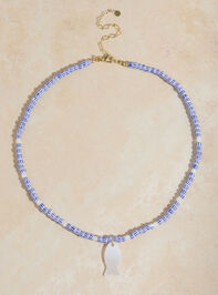 Blue and White Painted Fish Charm Necklace Detail 2 - TULLABEE
