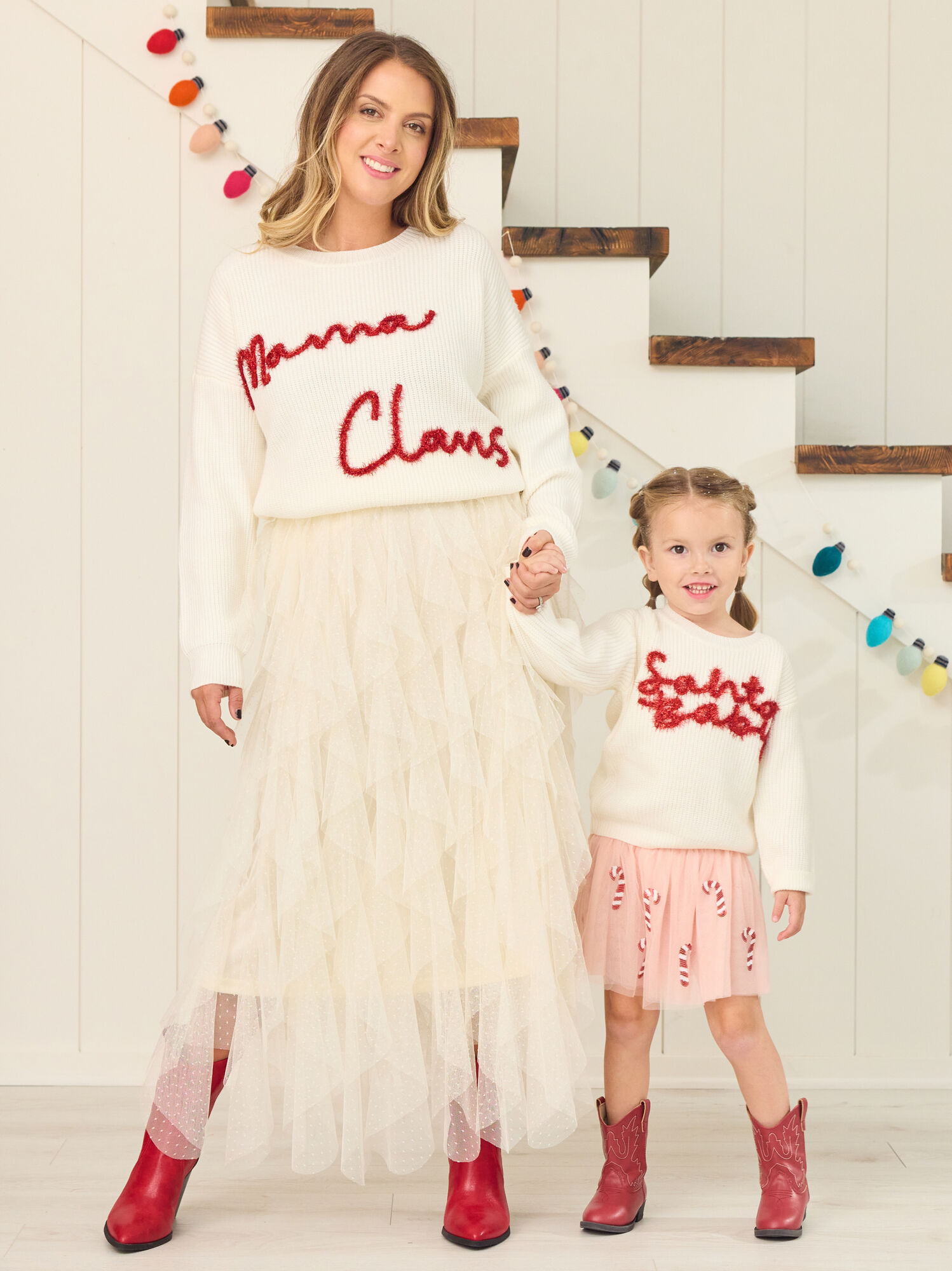 Mama Claus Tinsel Sweater in Ivory Tullabee