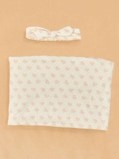 Vintage Mini Bows Swaddle with Headband - TULLABEE