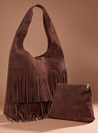 Fringe Faux Suede Tote Detail 2 - TULLABEE