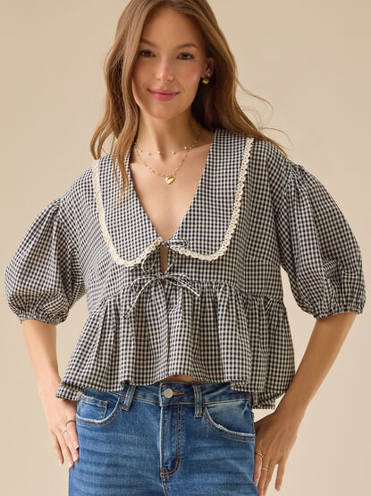 Greyson Gingham Tie Front Top - TULLABEE