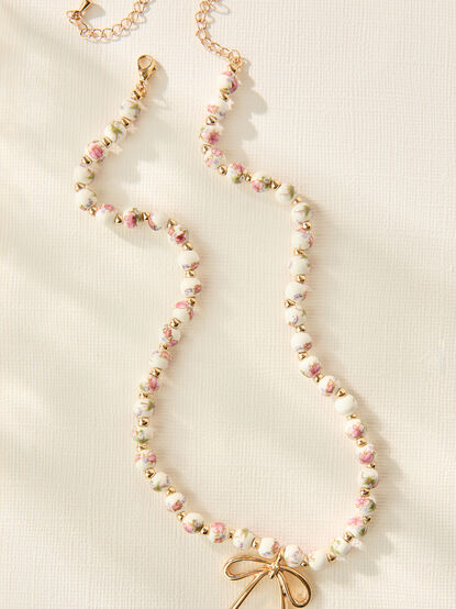 Beaded Bow Pendant Necklace - TULLABEE