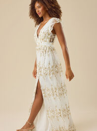 Kalli Flutter Sleeve Embroidered Dress Detail 4 - TULLABEE