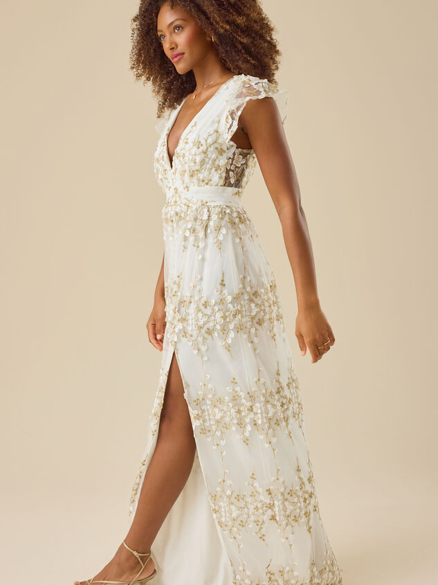 Kalli Flutter Sleeve Embroidered Dress Detail 4 - TULLABEE