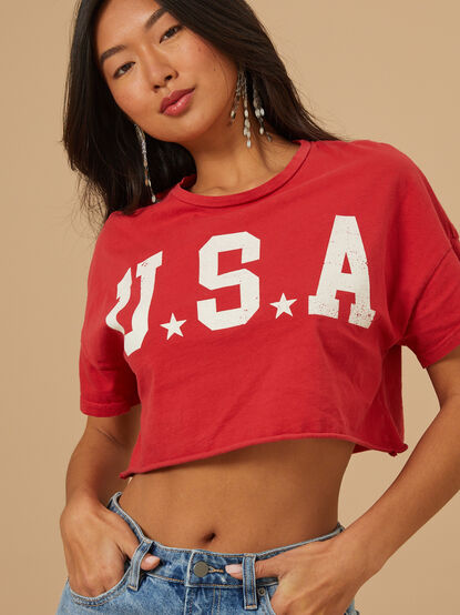 USA Cropped Graphic Tee - TULLABEE