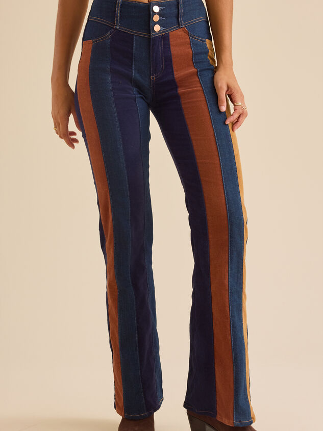 Nova High Rise Suede Stripe Flare Pant Detail 3 - TULLABEE