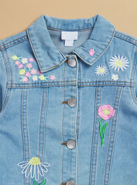 Evie Floral Embroidered Denim Jacket Detail 2 - TULLABEE