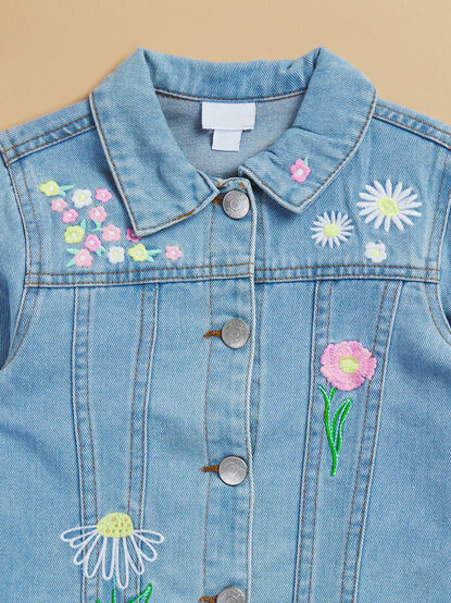Evie Floral Embroidered Denim Jacket - TULLABEE