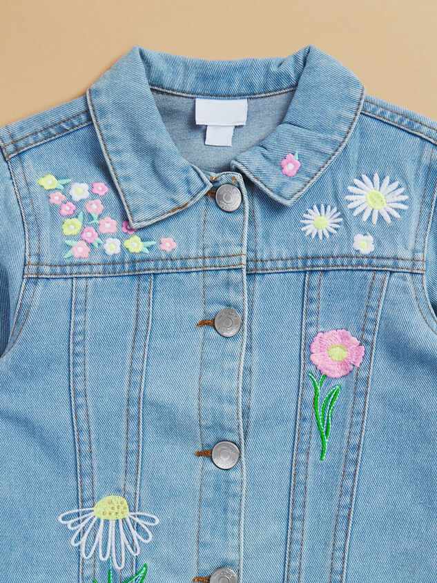 Evie Floral Embroidered Denim Jacket Detail 2 - TULLABEE