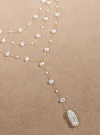 Layered Pearl Lariat Necklace - TULLABEE