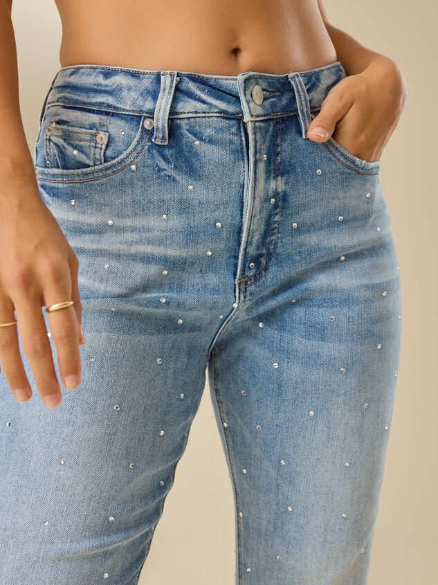 Cassandra Rhinestone Straight Leg Jeans Detail 3 - TULLABEE