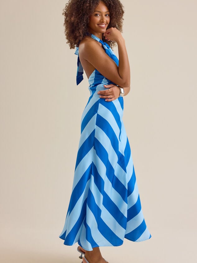 Landon Striped Satin Maxi Dress Detail 4 - TULLABEE