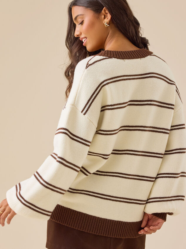 Elise Striped V-Neck Sweater Detail 5 - TULLABEE