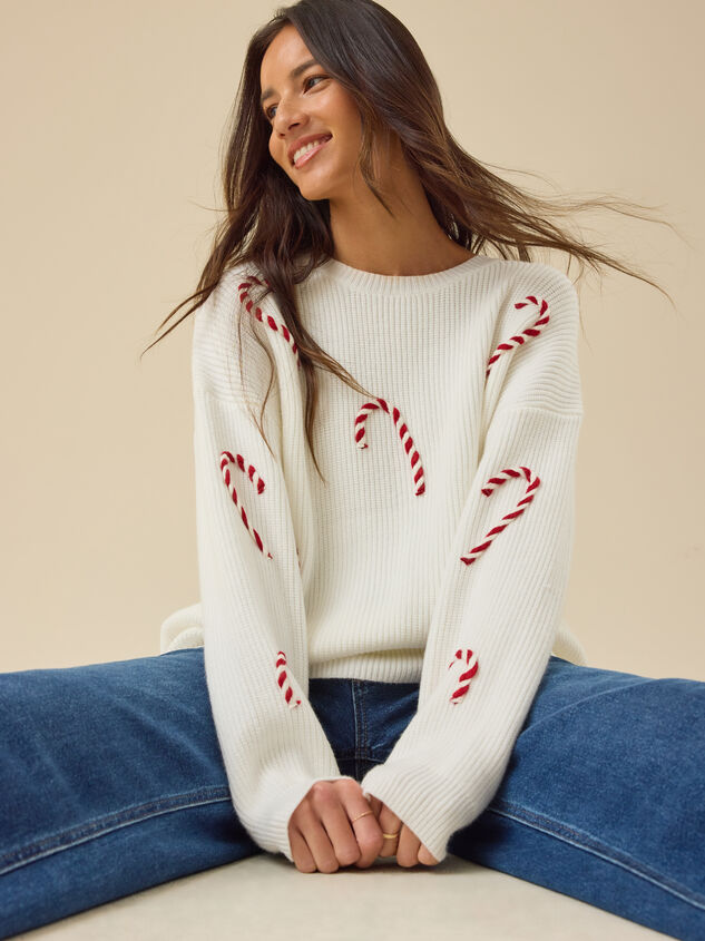 Candy Cane Classic Sweater Detail 2 - TULLABEE