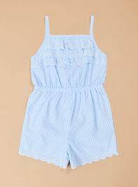 Becca Blue Stripe Eyelet Toddler Romper by Mudpie Detail 2 - TULLABEE