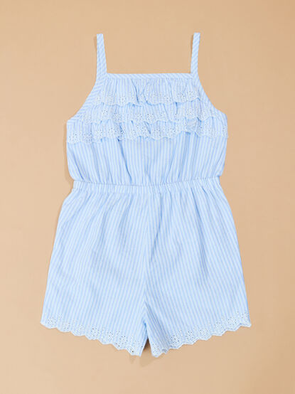 Becca Blue Stripe Eyelet Toddler Romper by Mudpie - TULLABEE