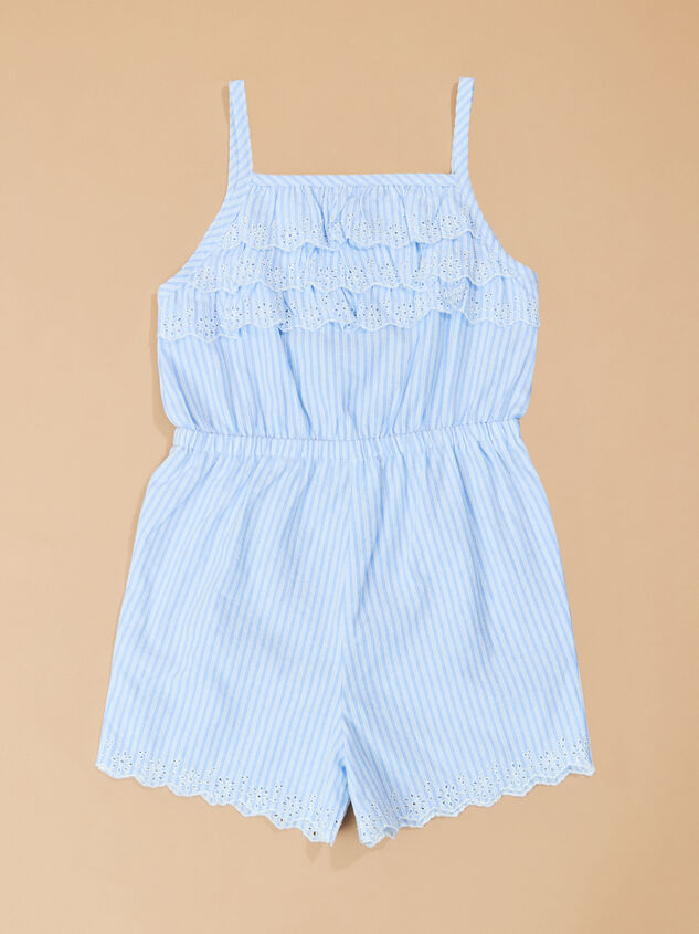 Becca Blue Stripe Eyelet Toddler Romper by Mudpie Detail 2 - TULLABEE