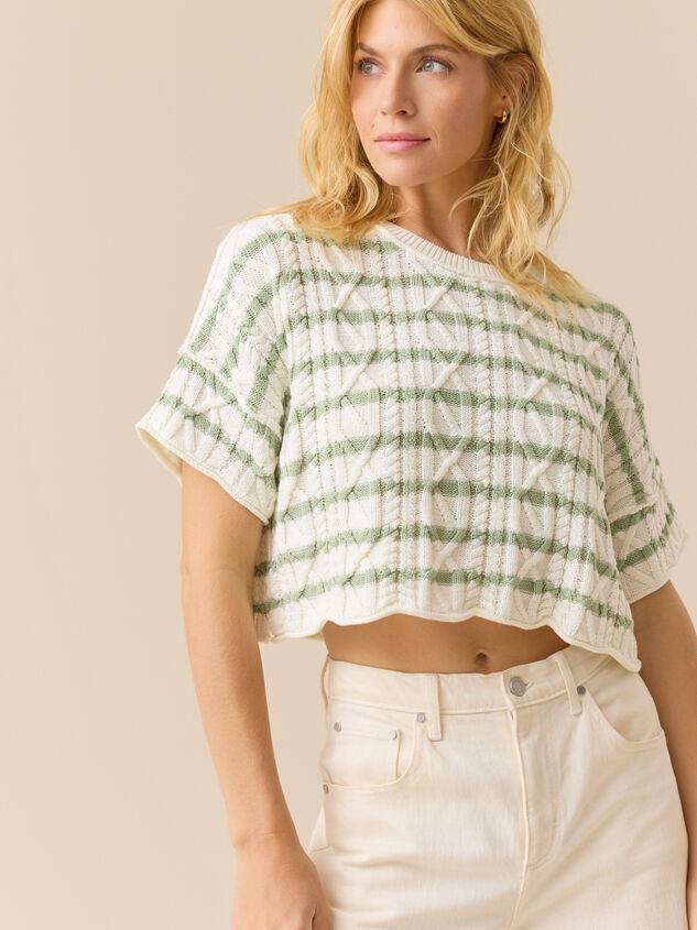 Macy Cable Crop Striped Sweater Detail 2 - TULLABEE