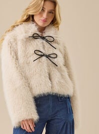 Elodie Tie Front Fur Jacket Detail 2 - TULLABEE